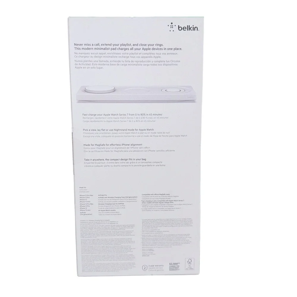 Belkin Boost Charge Pro‎ 15W 3-in-1 Wireless Charging Pad with MagSafe White